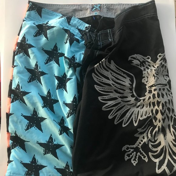 Vtg Surface Surfwear Mens Swim Suit Trunks Size 34 Patriotic Eagle Blue Bathing - Picture 1 of 11